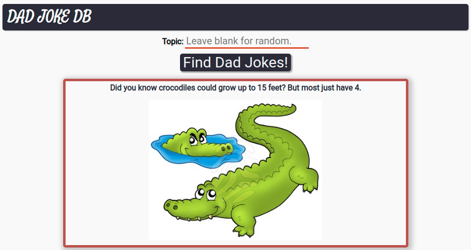 screenshot of Dad Joke DB website